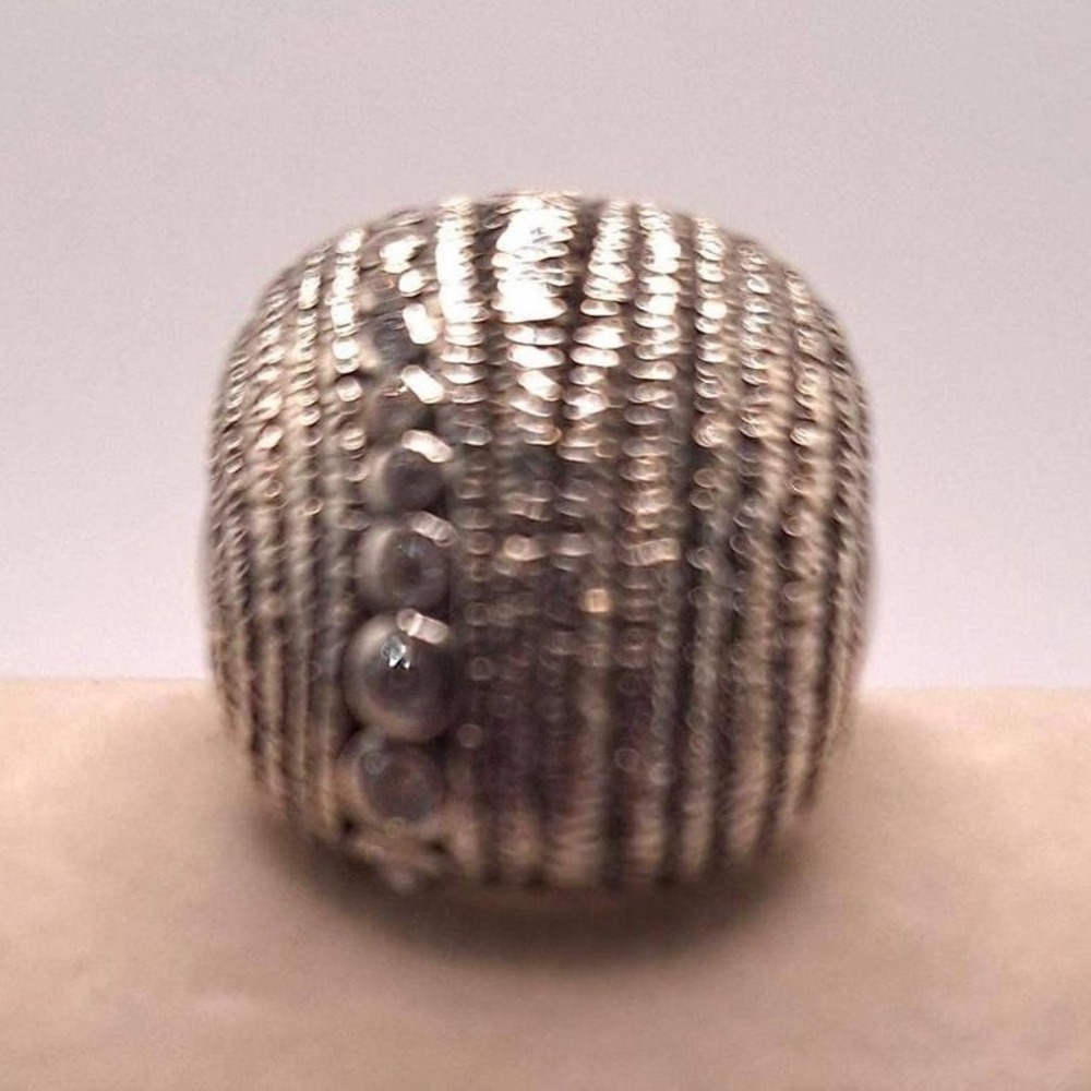 CZ ring cushion shaped carved cz accents sterling silver size 8 statement BOLD